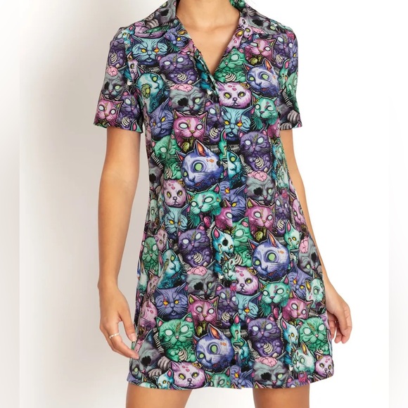 Blackmilk “ZOMBIE CATPOCALYPSE SHORT SLV SHIRT DRESS LIMITED” Size Medium M NWT - Picture 4 of 15